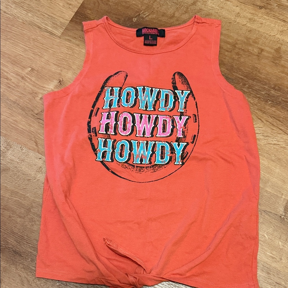 Orange Rock & Roll Denim Tie Front Tank
